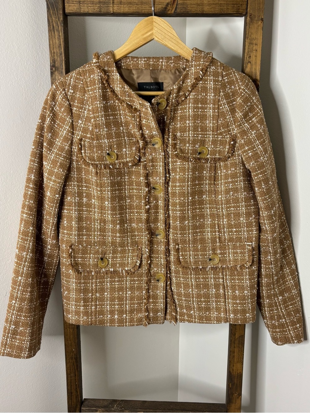 Talbots Women's Brown Tweed Button-Front Jacket Size 6